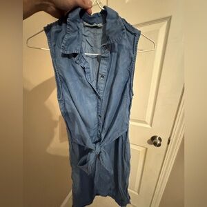 Sleeveless Blue Button-Up Dress